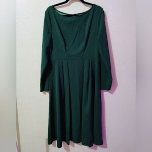 Shein Size XL Emerald Green Long Sleeve Fit-and-Flare Dress